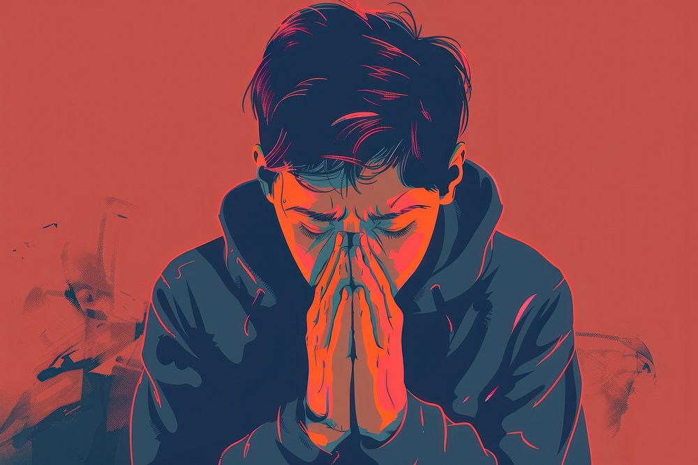 Praying worried person adult.