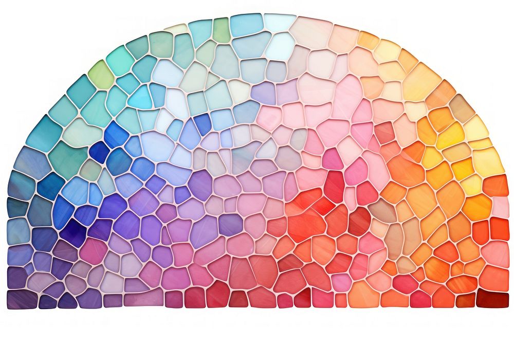 Mosaic tiles of rainbow backgrounds shape white background.
