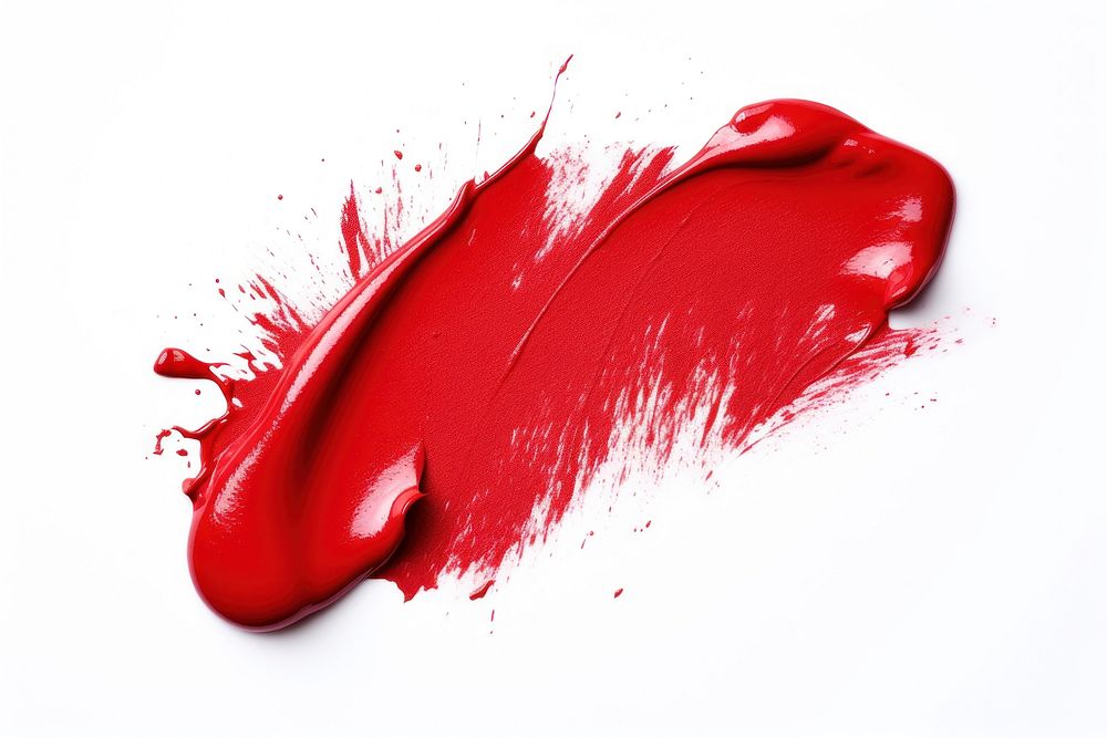 Red polish lipstick white background splattered cosmetics.