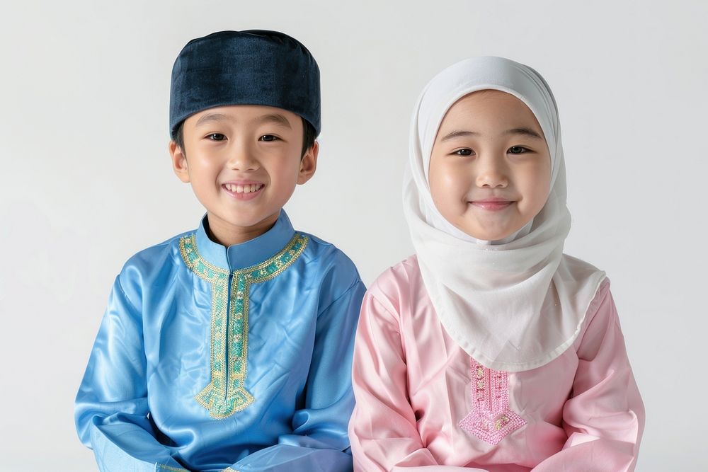 Muslim boy and girl celebration smiling family.