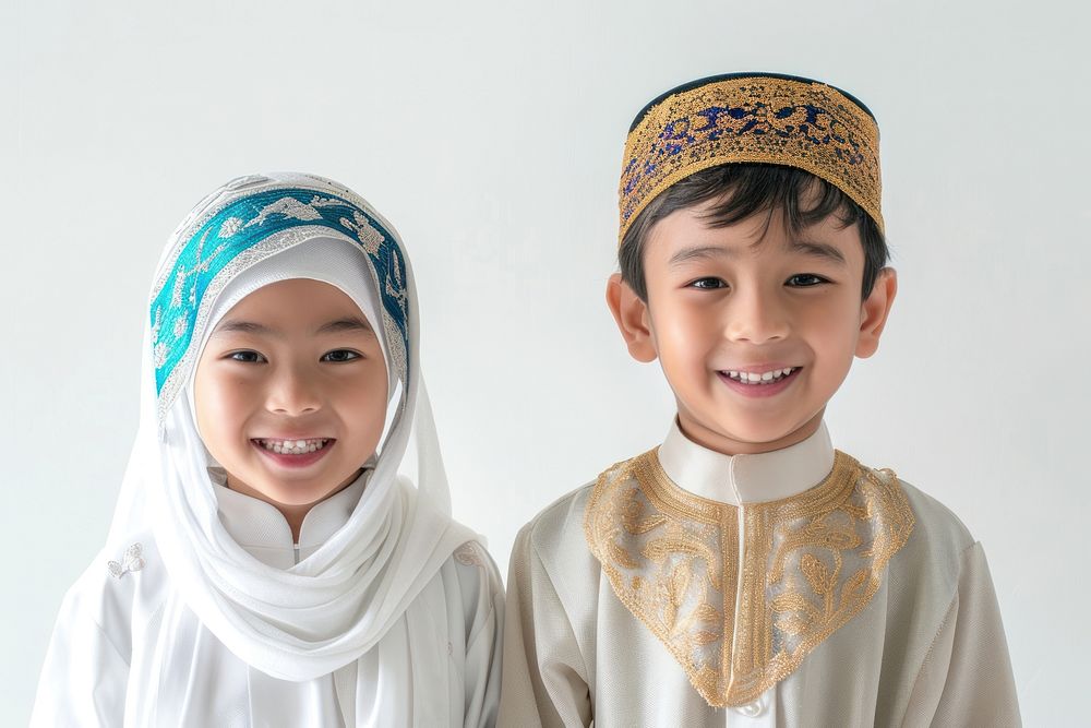 Muslim boy and girl celebration smiling family.
