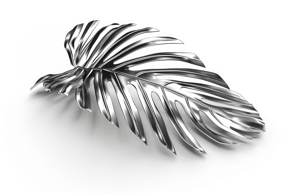 Basic 3d solid tropical leave Chrome material silver leaf white background.