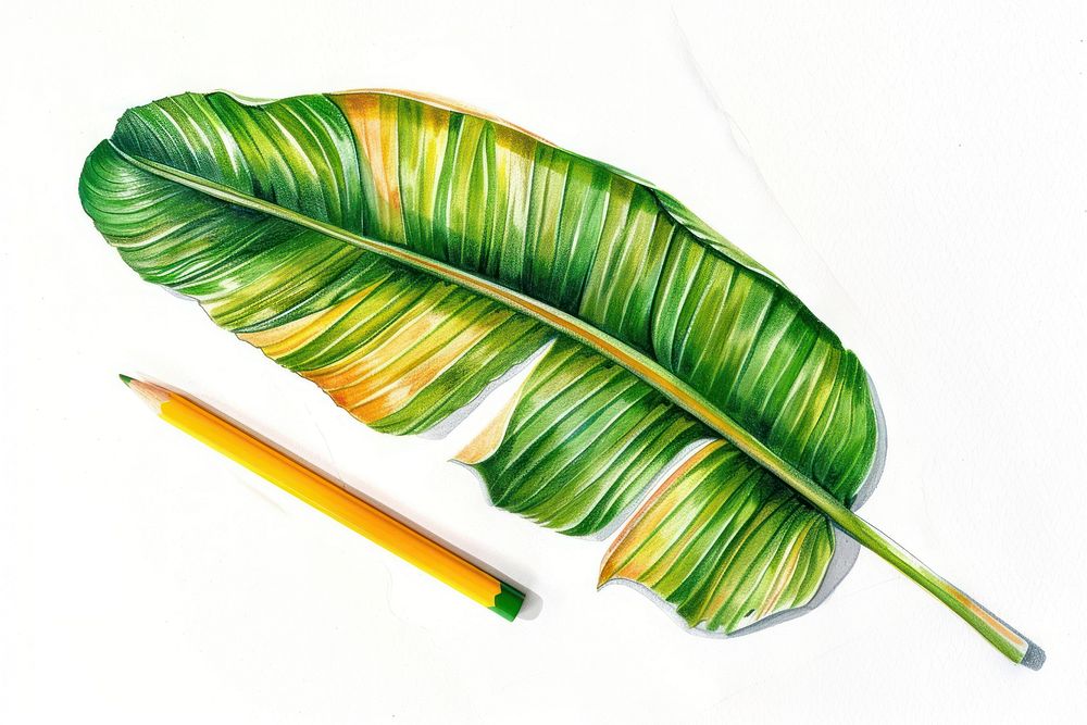Botanical illustration of a banana leaf pencil plant creativity.