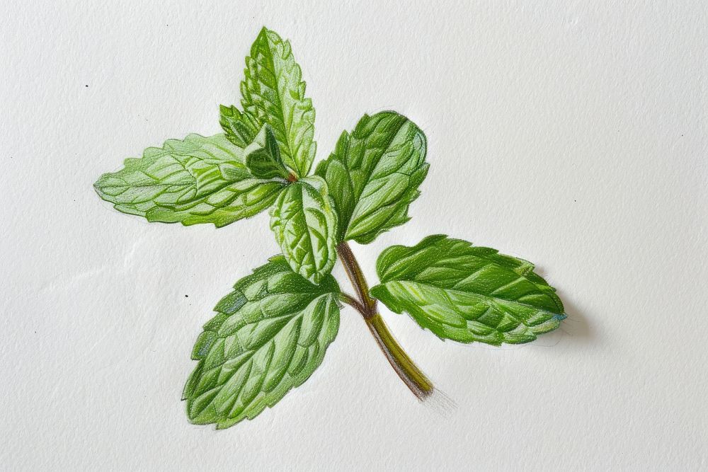 Botanical illustration of a mint leaf plant herbs spearmint.