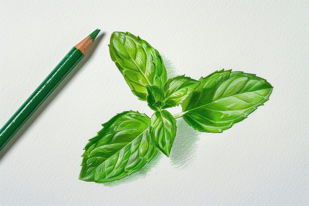 Botanical illustration of a mint leaf pencil plant herbs.