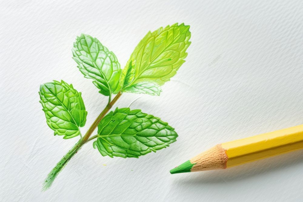 Botanical illustration of a mint leaf plant herbs creativity.