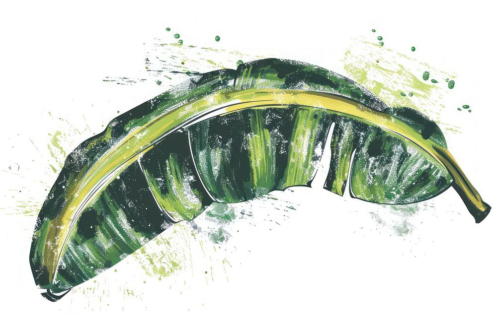 A banana leaf in the style of frayed chalk doodle white background transportation caterpillar.