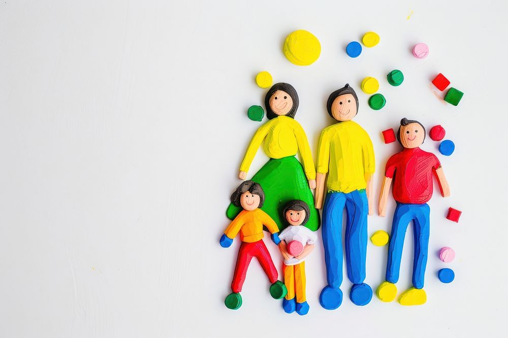 Cute plasticine asian family toy representation togetherness.