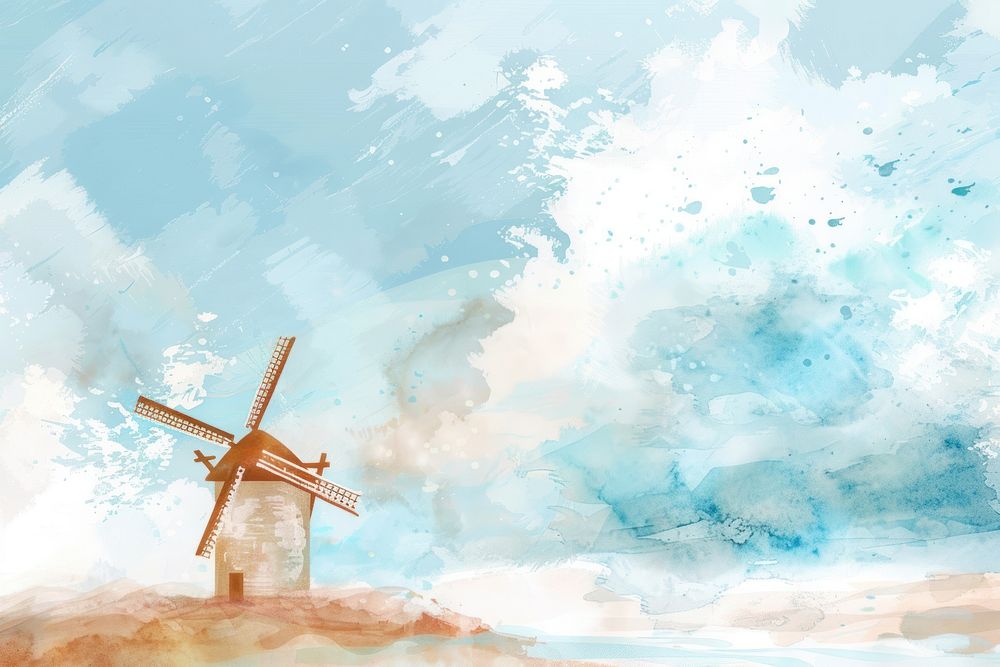 Windmill watercolor illustration Background backgrounds outdoors architecture.