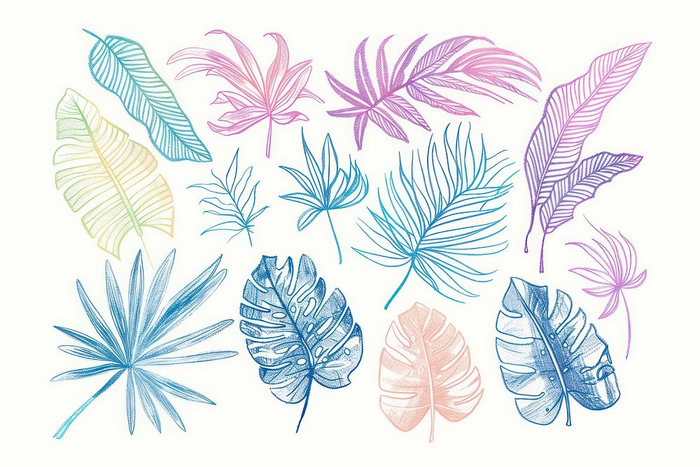 Tropical leave in the style of frayed chalk doodle backgrounds pattern drawing.