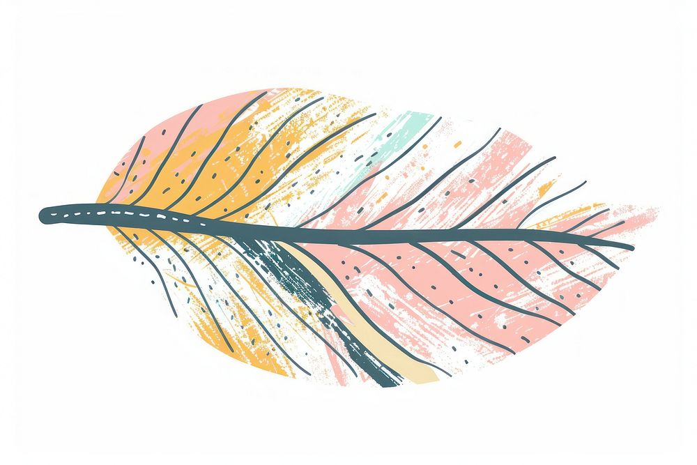 Tropical leave in the style of frayed chalk doodle leaf art white background.