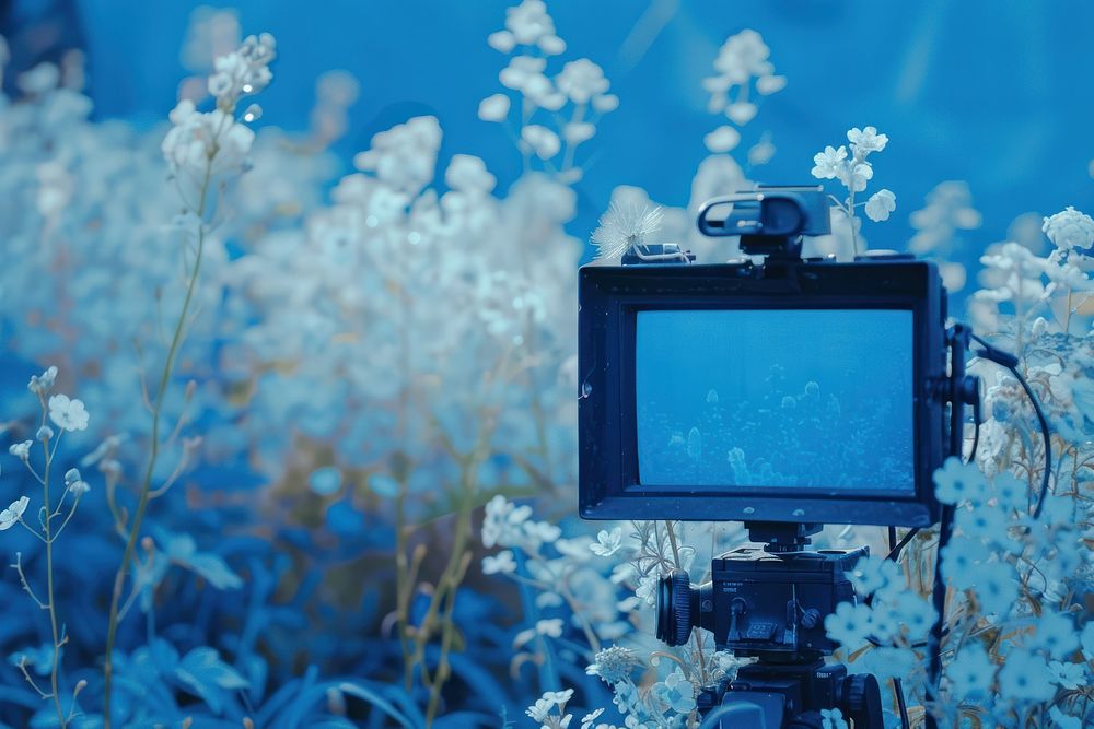 Cyanotype art tv outdoors nature camera.