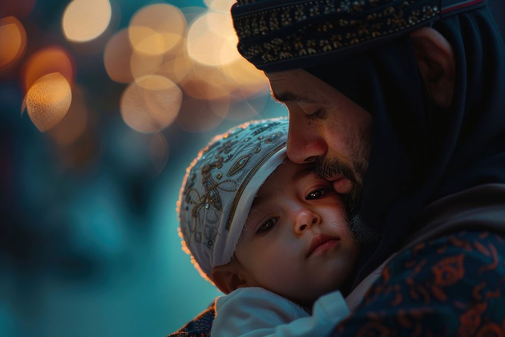 Ramadan muslim the father and child portrait lighting baby.
