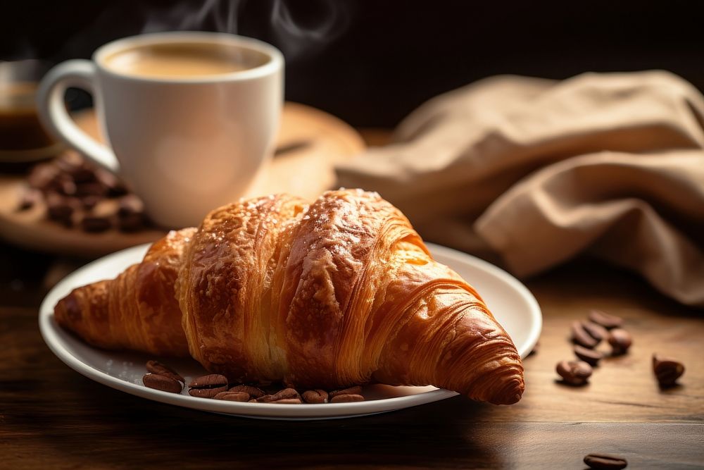 Croissants cup coffee bread.
