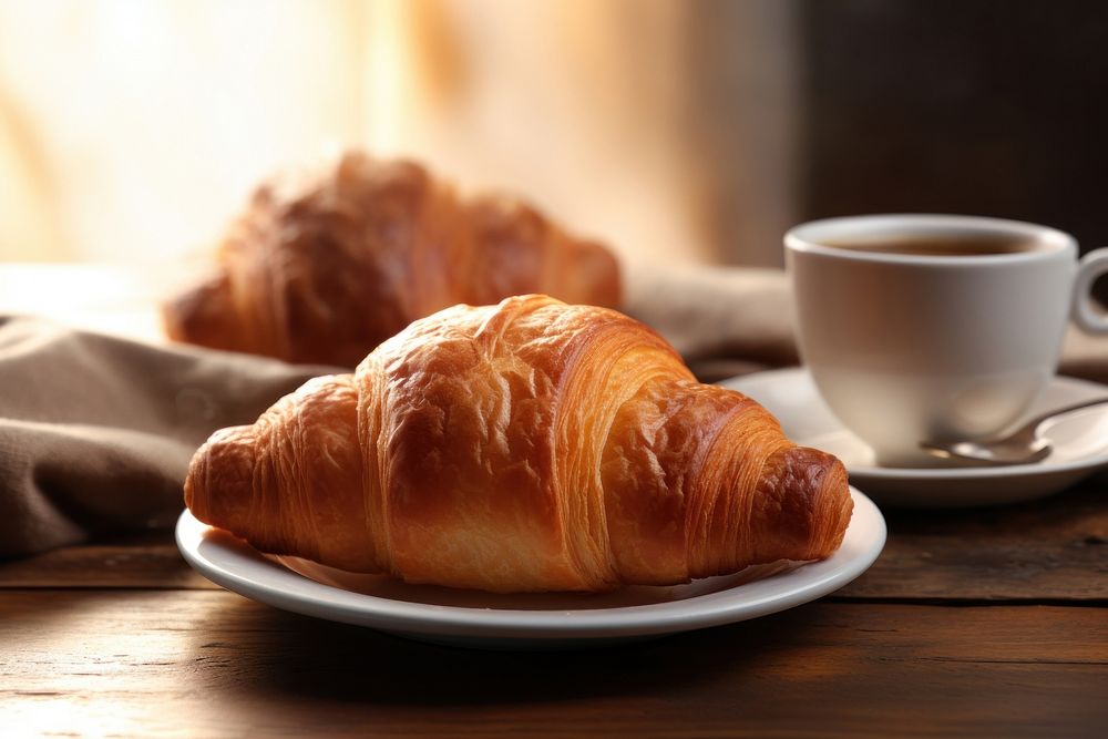 Croissants cup coffee bread.