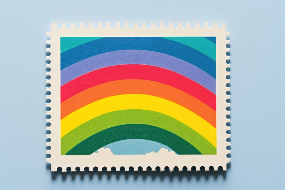 Rainbow Risograph style postage stamp creativity blackboard.
