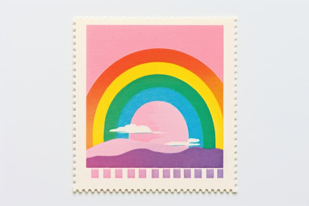 Rainbow Risograph style art postage stamp creativity.