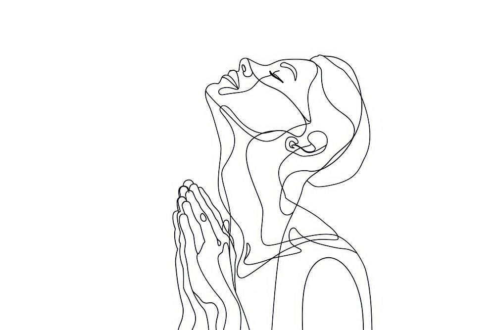 Praying person drawing sketch line.