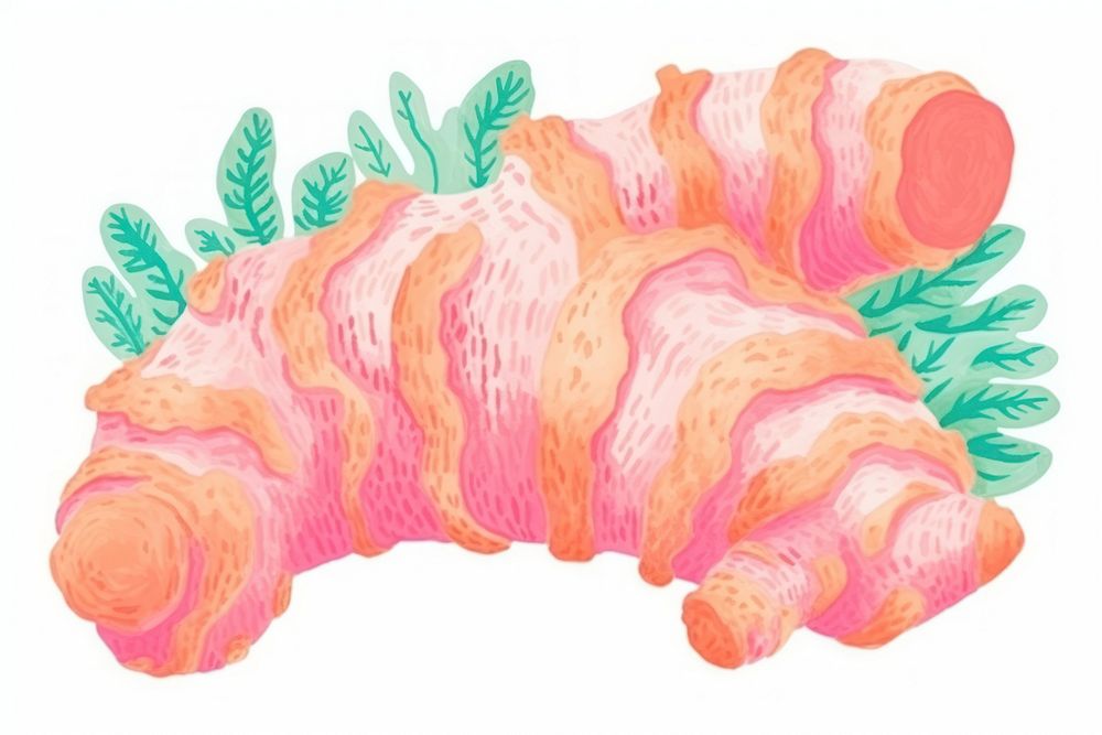 Crayon texture illustration of a ginger root white background creativity croissant.