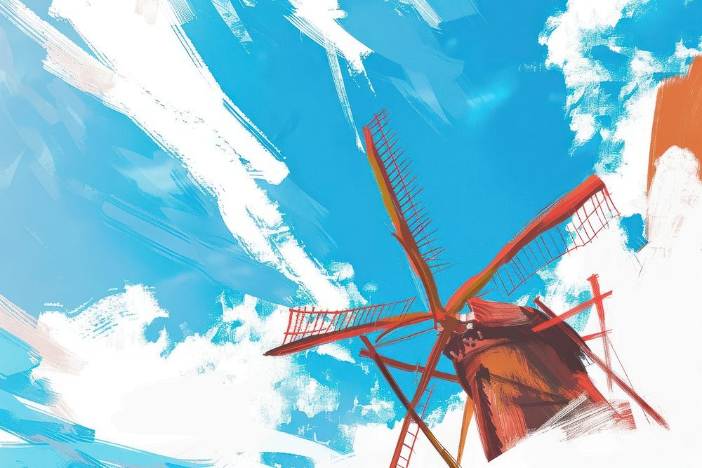 Digital paint illustration of a windmill outdoors architecture technology.