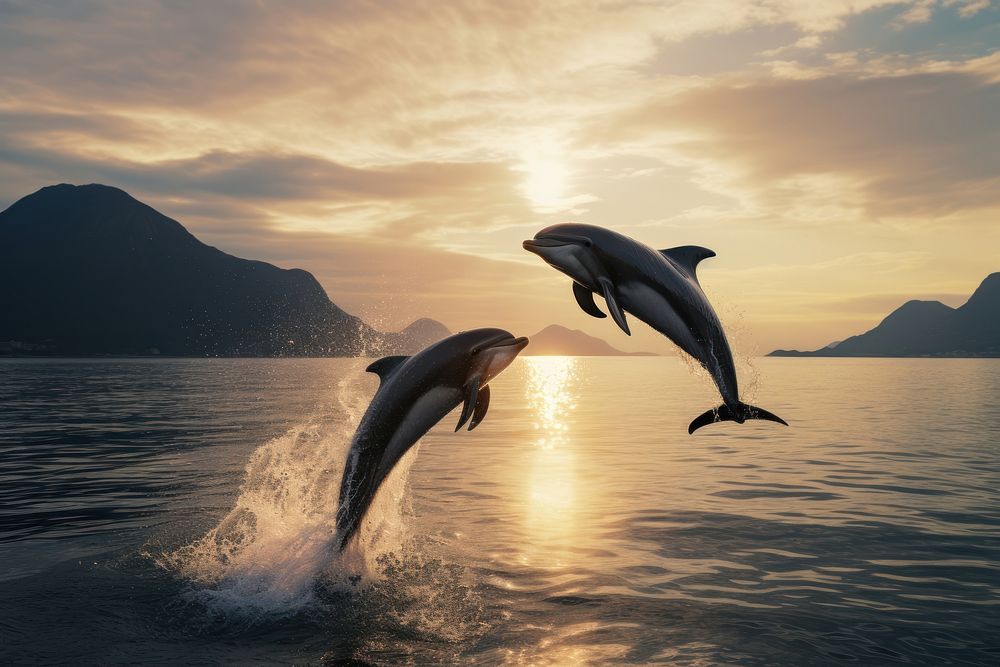Couple jumping dolphins outdoors animal mammal.