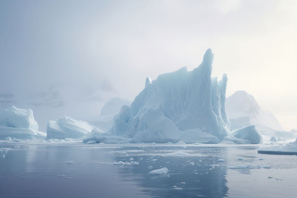 Ice island melting in Antarctic mountain outdoors iceberg.