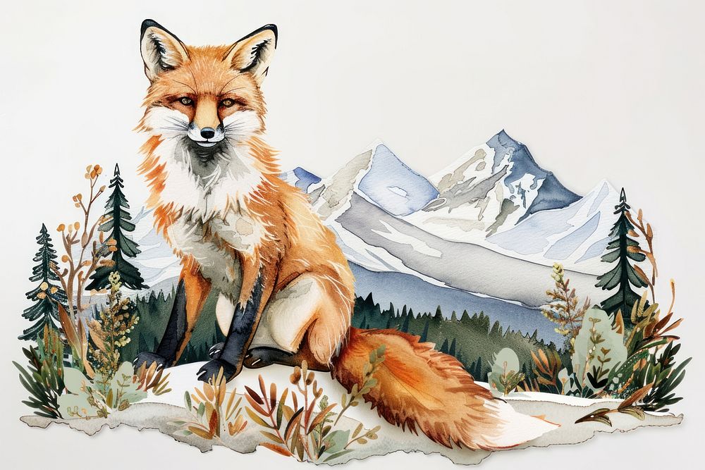 Nature background fox mountain drawing.