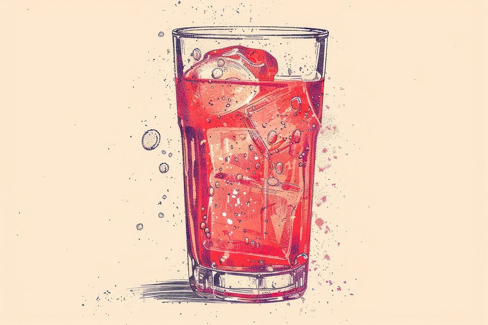 Drink risograph style glass soda refreshment.
