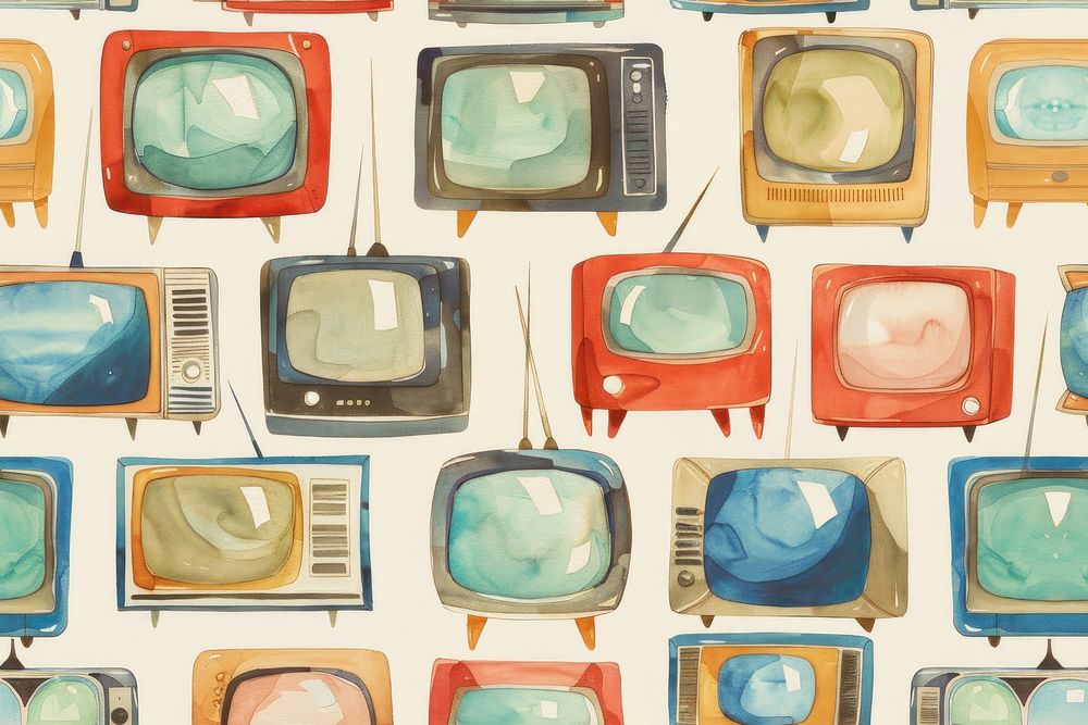 Hand draw illustration gouache texture of tv television pattern broadcasting.