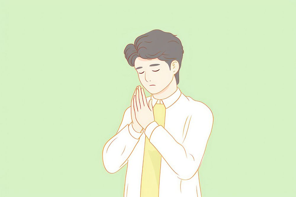 Praying person cartoon hand illustrated.