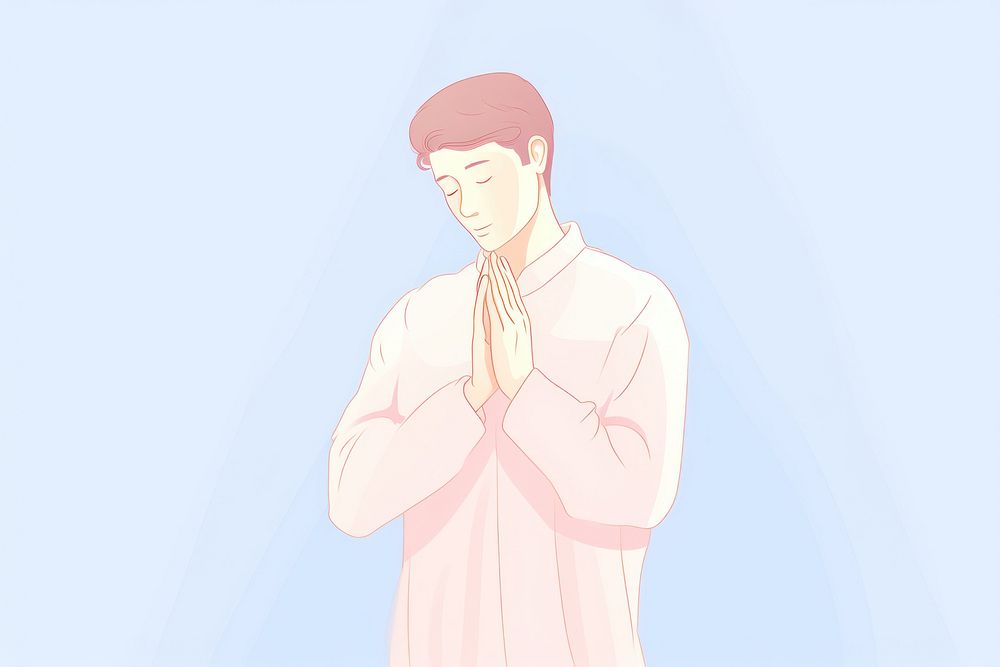 Praying person cartoon spirituality illustrated.