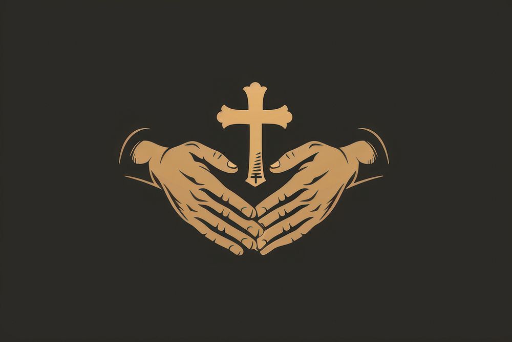 Hands holding Cross symbol cross hand.