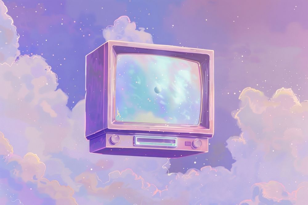 Pastel purple tv floating in space television electronics technology.