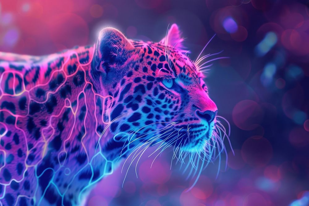 Leopard in the style of aesthetic neon art nouveau wildlife animal mammal.