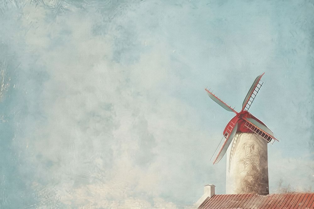 Pastel colored pencil texture illustration of windmill backgrounds outdoors architecture.