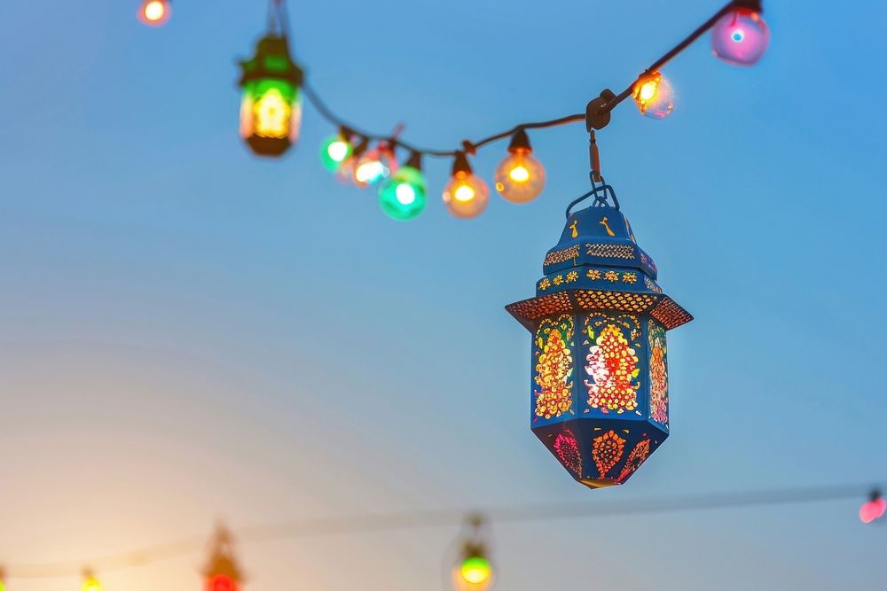 Modern Ramadan Kareem lantern sky architecture.