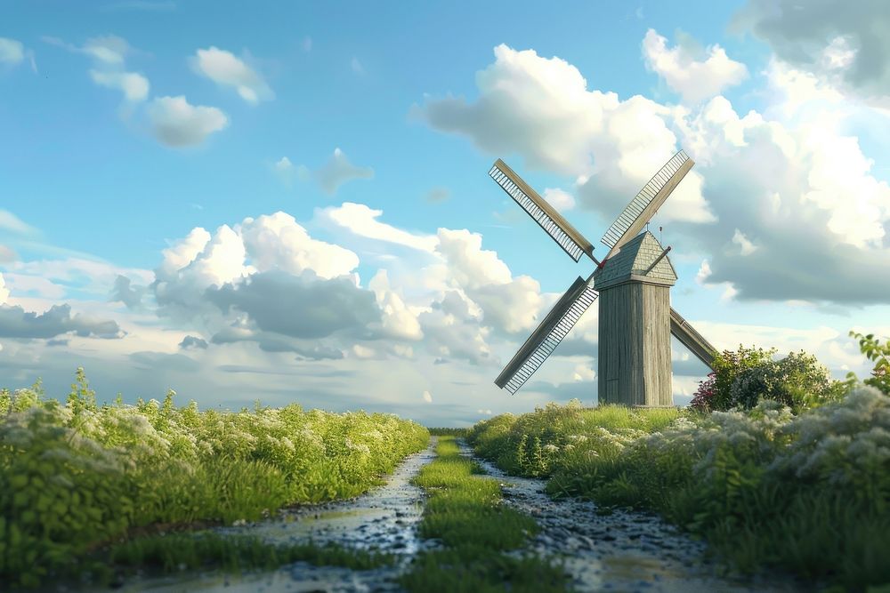 Windmill dreamscapes outdoors architecture agriculture.