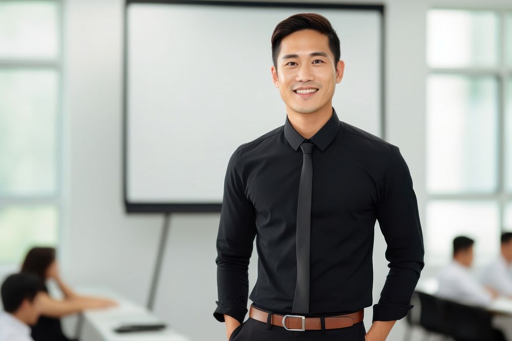 Asian office worker standing smile adult.