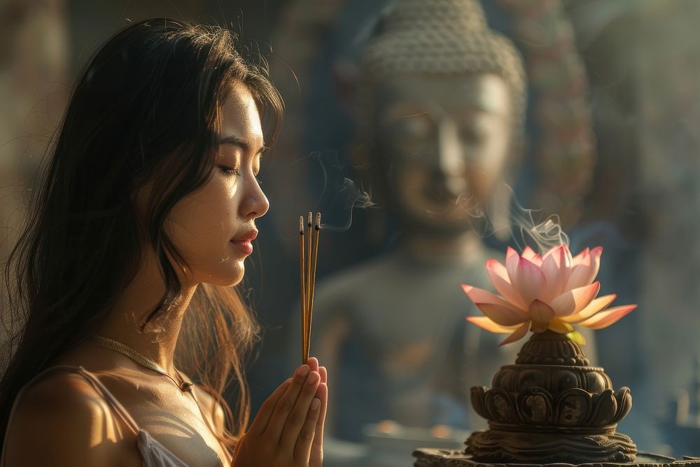 Praying incense temple adult.
