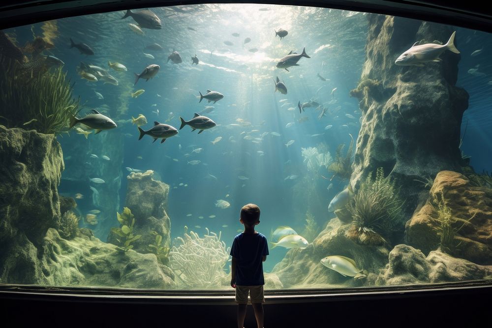 Children with teacher aquarium outdoors nature.