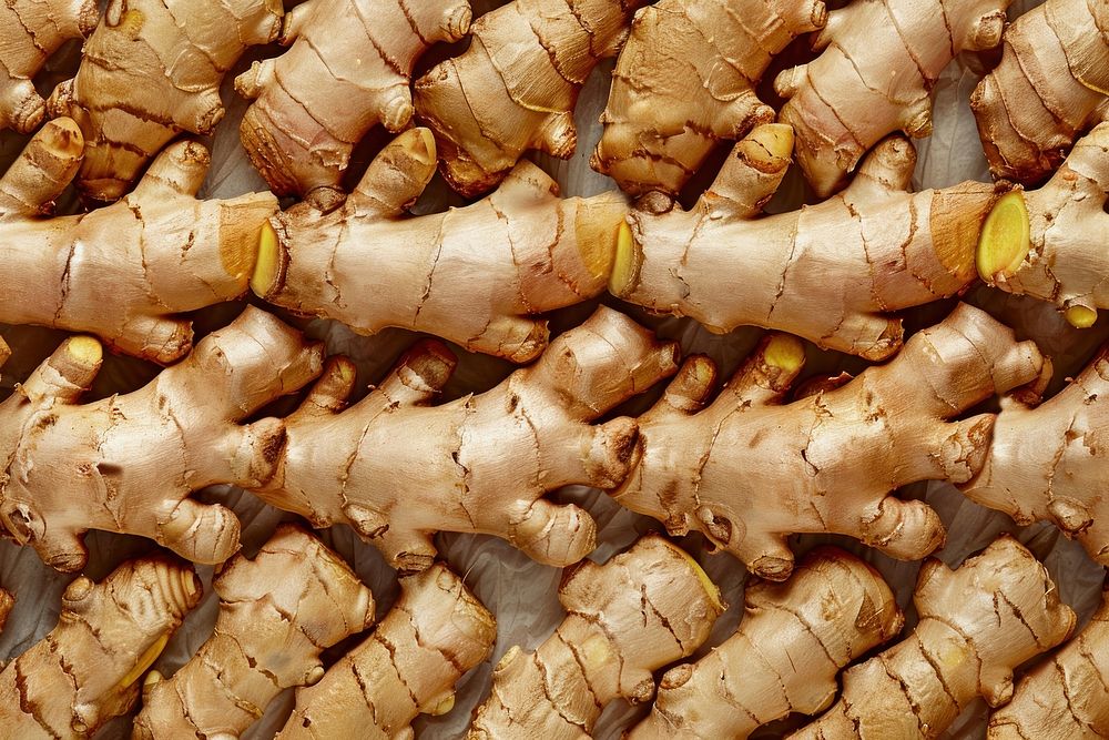 Fresh organic ginger root food pattern market.