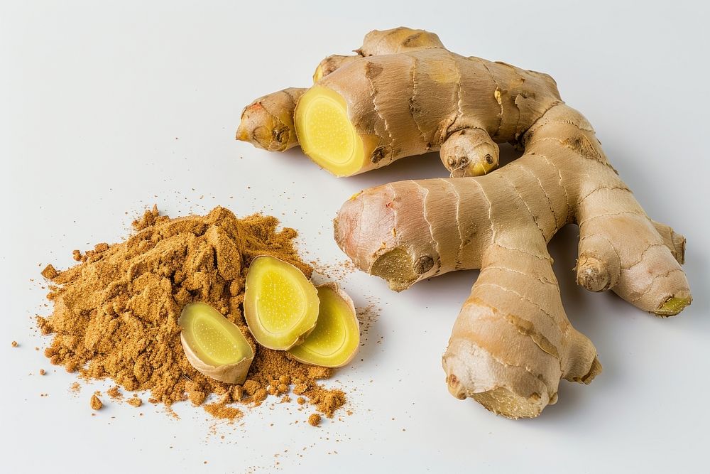 Fresh ginger root and spice plant food ingredient.