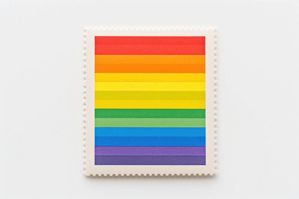 Rainbow art white background postage stamp.