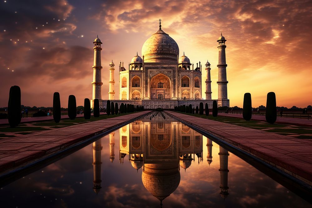Taj Mahal in India in Ramadan architecture building outdoors.