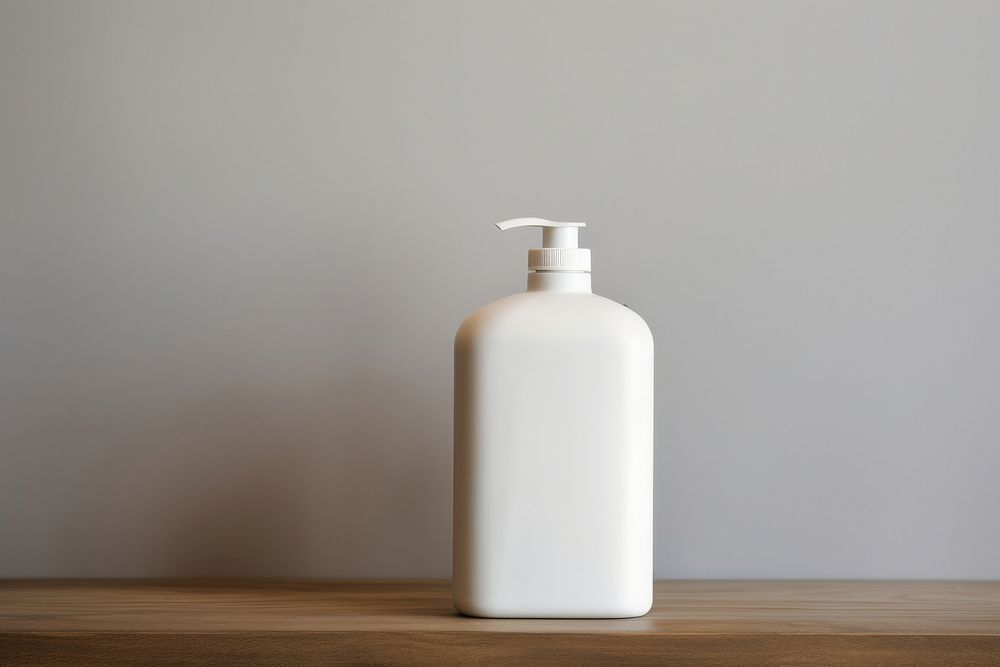 White ceramic pump bottle with empty label put on ceramic table container lighting lotion.