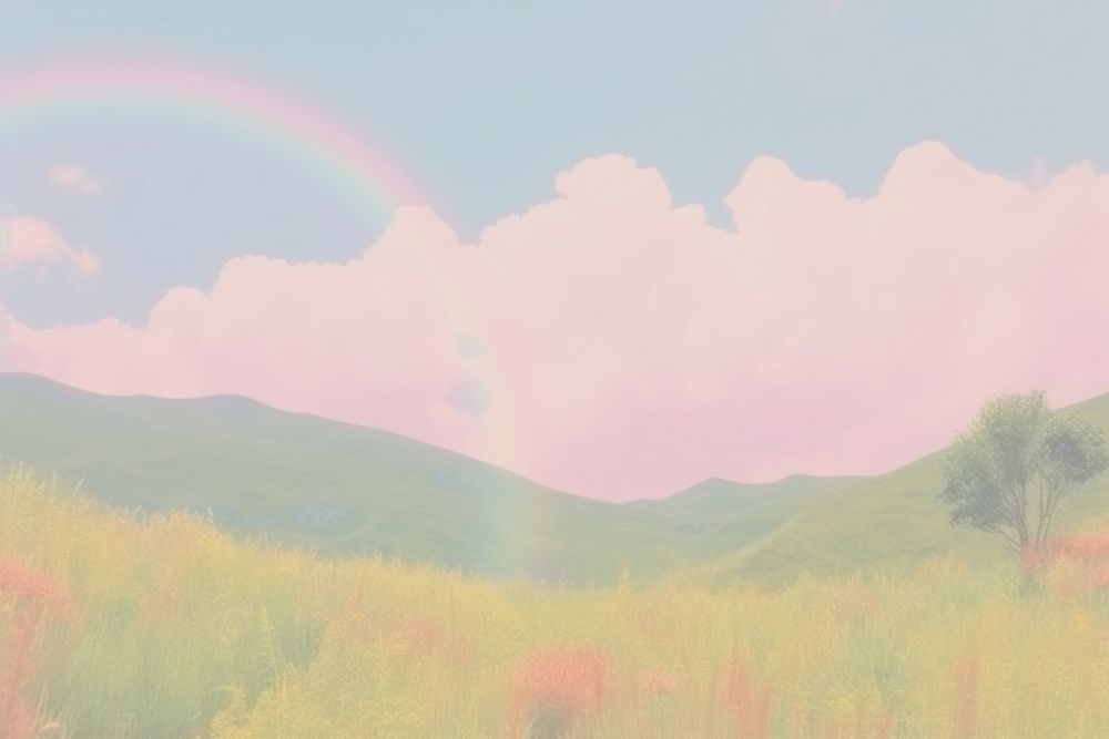 Rainbow landscape backgrounds grassland outdoors.