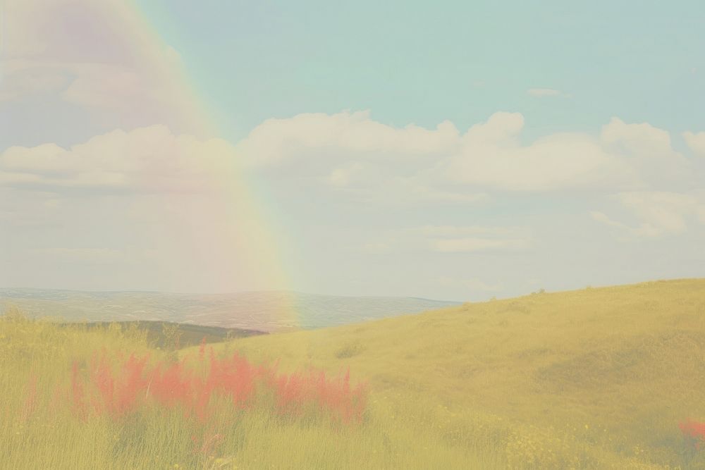 Rainbow landscape grassland outdoors nature.