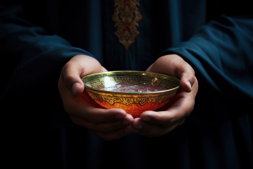 Photography of a ramadan hand bowl midsection.