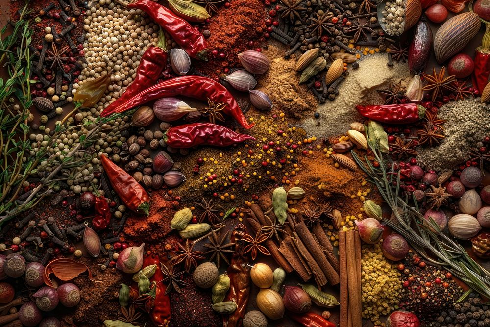 Photography of a realistic of spices and herbs backgrounds plant food.
