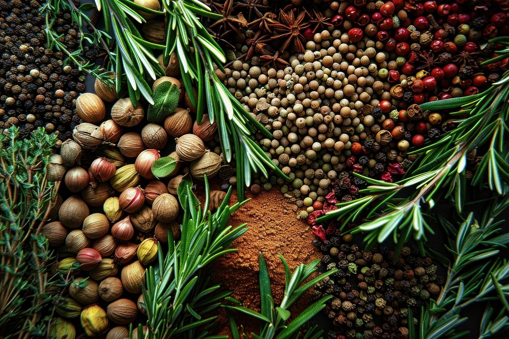 Photography of a realistic of spices and herbs backgrounds food agriculture.